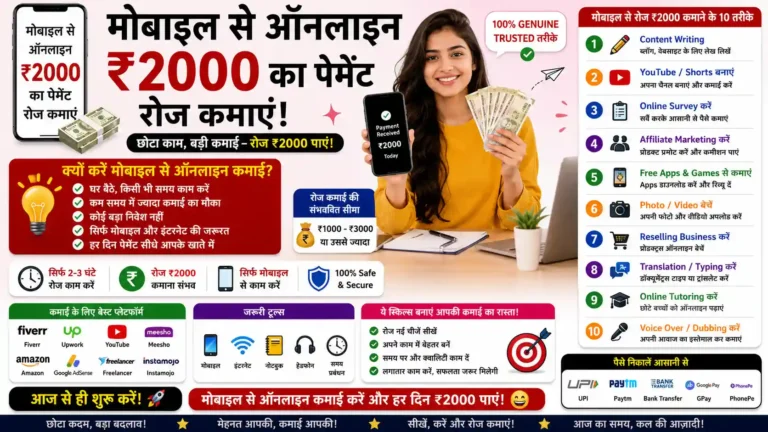 मोबाइल से ऑनलाइन ₹2000 का पेमेंट रोज कमाएं